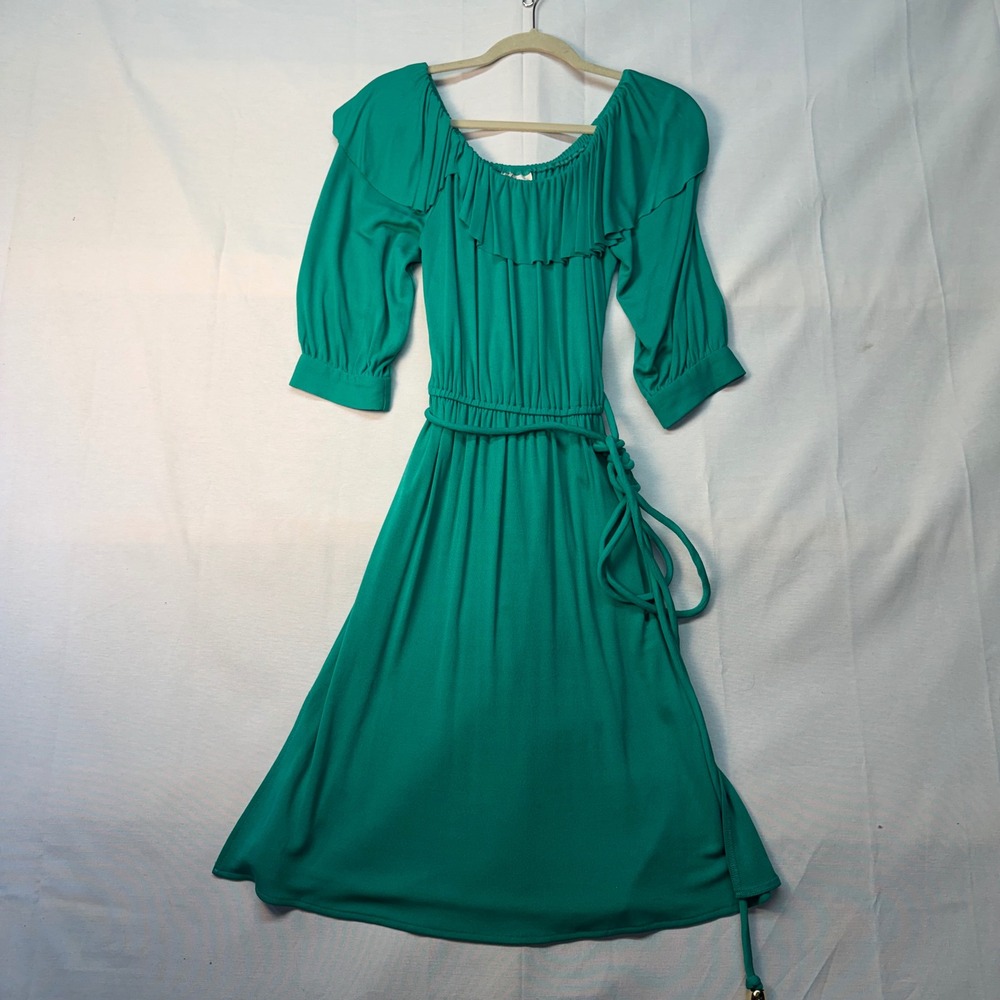 Milly of New York Green Ruffle Off Shoulder Viscose Jersey Dress Small USA